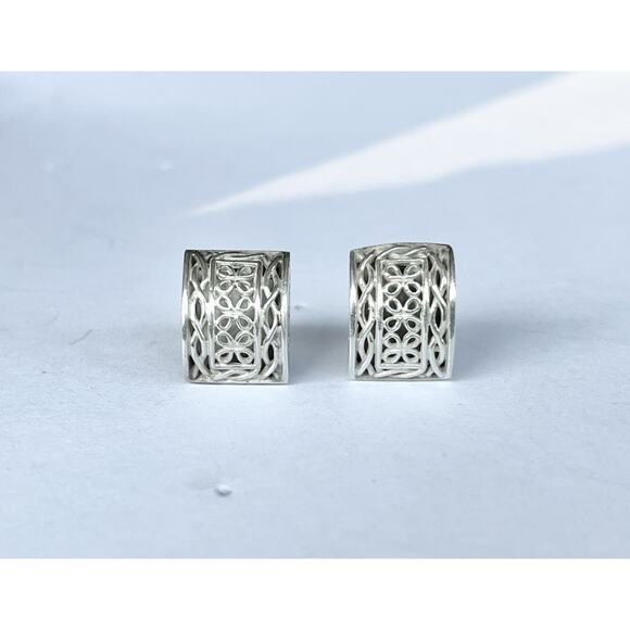 ATI Vintage 925 Silver Filigree Scroll Celtic-style Stud Rectangle Earrings 12mm - Picture 2 of 7